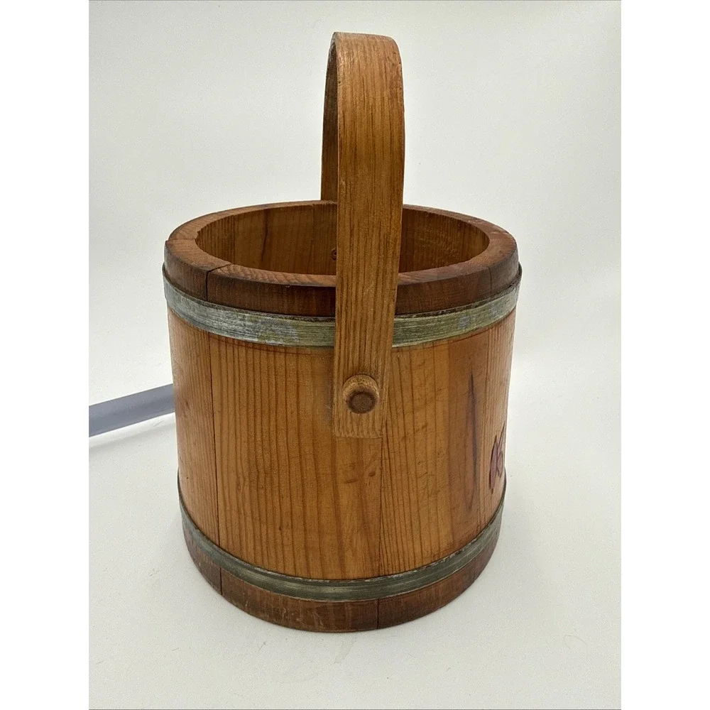 Vintage Handmade Wooden Fire Kindler Bucket Rustic Cabin Fireplace Decor